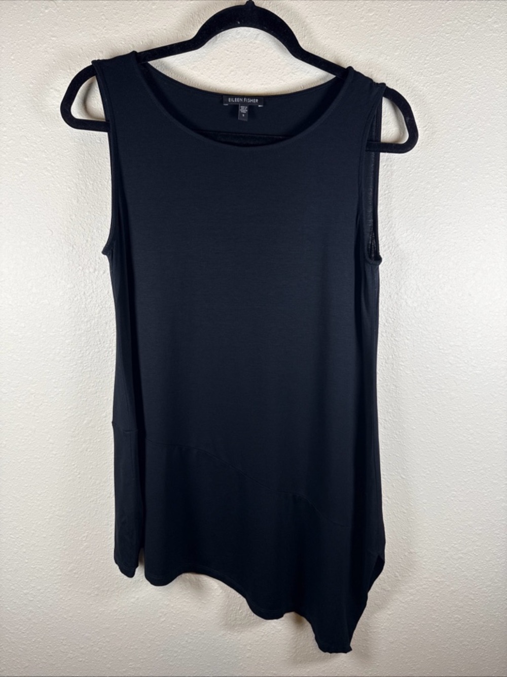 Eileen Fisher Tank Top S Black Asymmetrical Quiet Luxury Minimalist Lagenlook